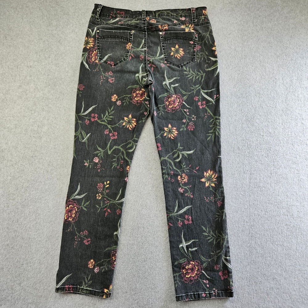 BANDOLINO | AMY | Womens Sz 12 Straight Leg Jeans Black Floral Print Whimsigoth - Picture 3 of 16